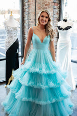 Straps Red Corset Tiered Tulle Long Formal Dress