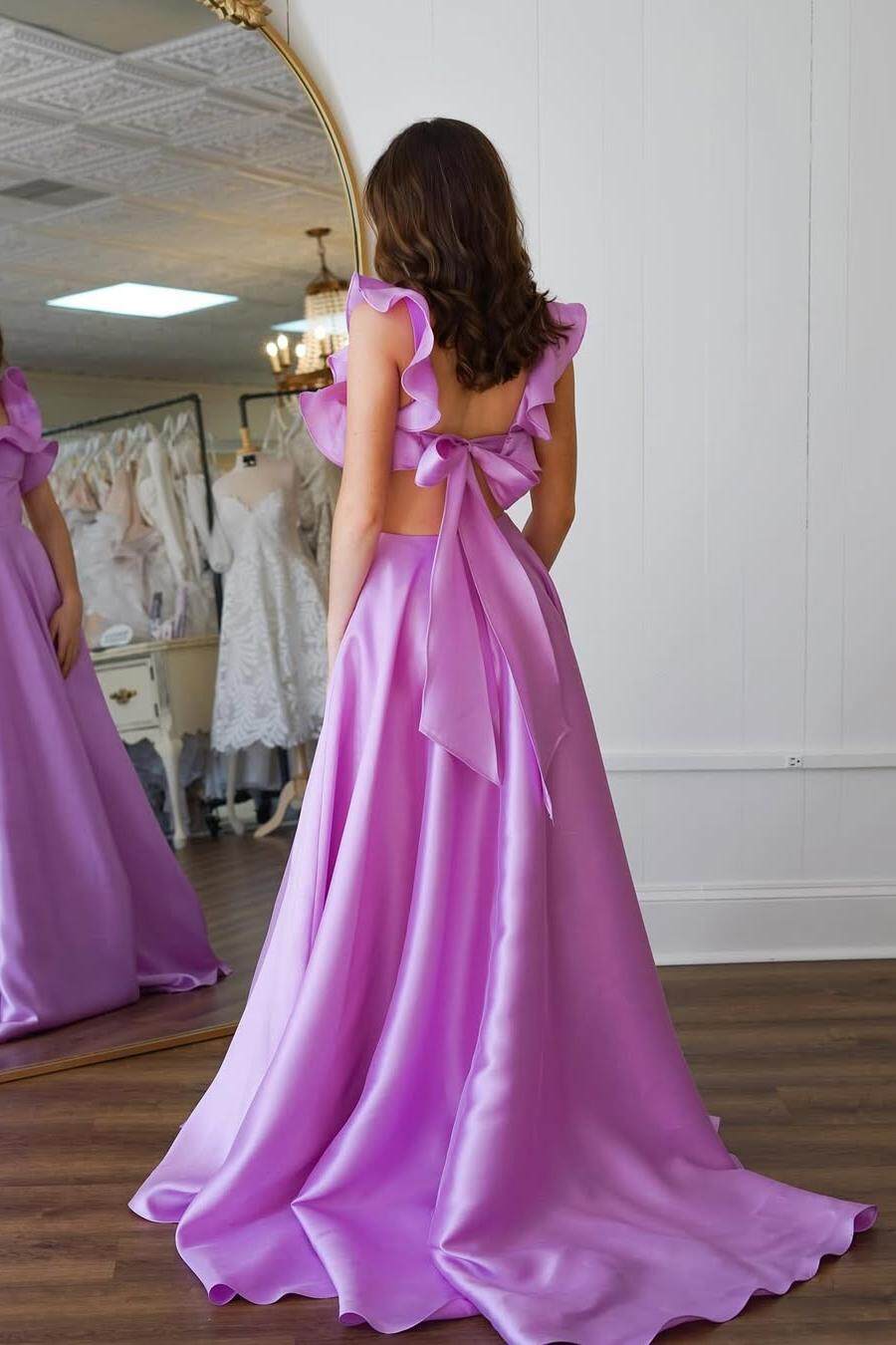 Backless A-Line Long Prom Dress with Ruffles