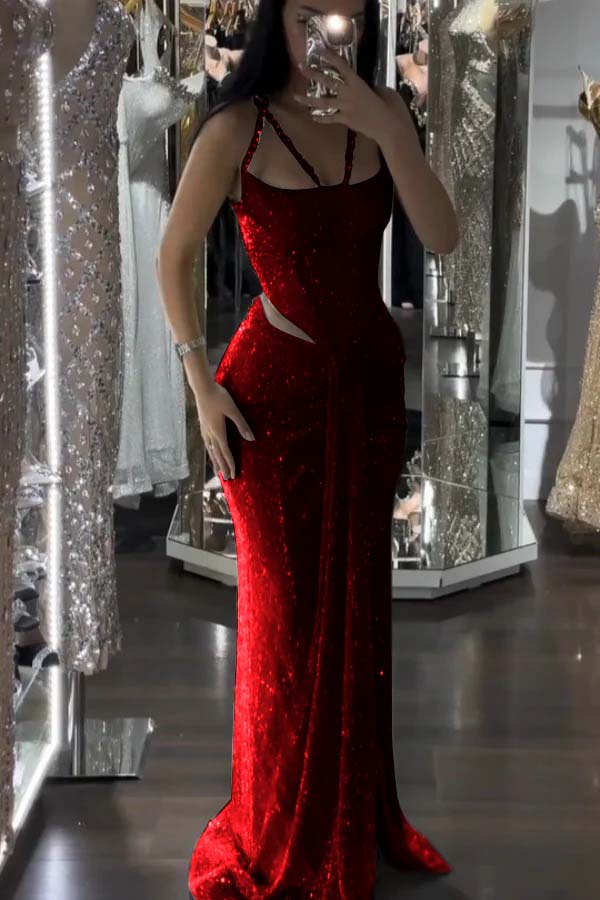 Mermaid Long Prom Dress with Sequins and Pleats