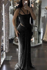Mermaid Long Prom Dress with Sequins and Pleats
