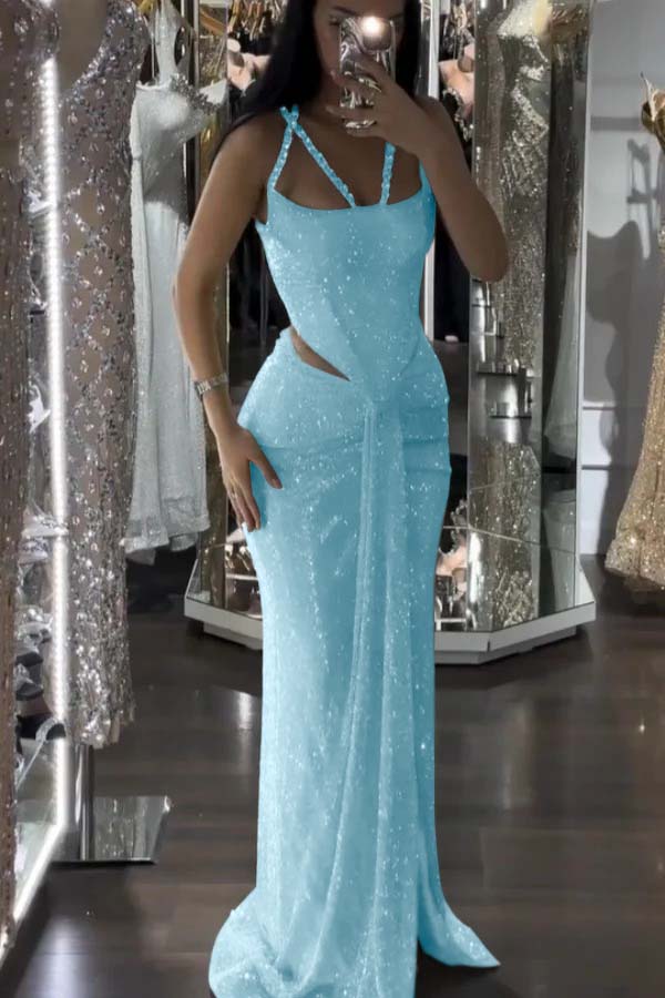 Mermaid Long Prom Dress with Sequins and Pleats