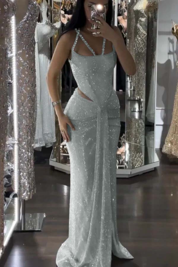 Mermaid Long Prom Dress with Sequins and Pleats