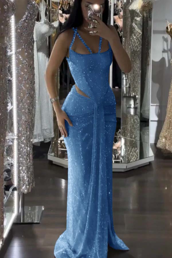 Mermaid Long Prom Dress with Sequins and Pleats