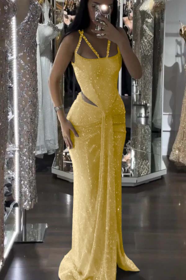 Mermaid Long Prom Dress with Sequins and Pleats