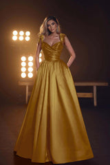 Sleeveless Long Prom Dress with Pockets, Sequins and Pleats