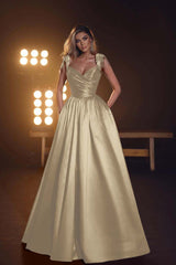 Sleeveless Long Prom Dress with Pockets, Sequins and Pleats