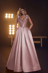 Sleeveless Long Prom Dress with Pockets, Sequins and Pleats