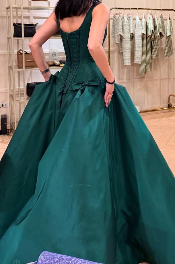 Long Prom Dress with Pockets, Bowknot and Pleats