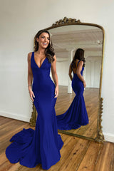 V Neck Mermaid Long Prom Dress with Appliques Straps