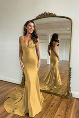V Neck Mermaid Long Prom Dress with Appliques Straps