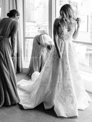 Stunning Illusion Lace Ball Gown Wedding Dress with Pockets