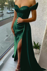 Stunning Lilac Off-the-Shoulder Evening Dress Long Split with Ruffle