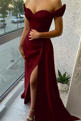 Stunning Lilac Off-the-Shoulder Evening Dress Long Split with Ruffle