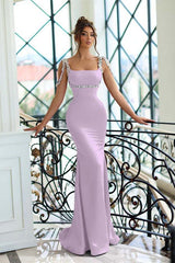 Mermaid Spaghetti Strap Long Prom Dress with Beading Crystals