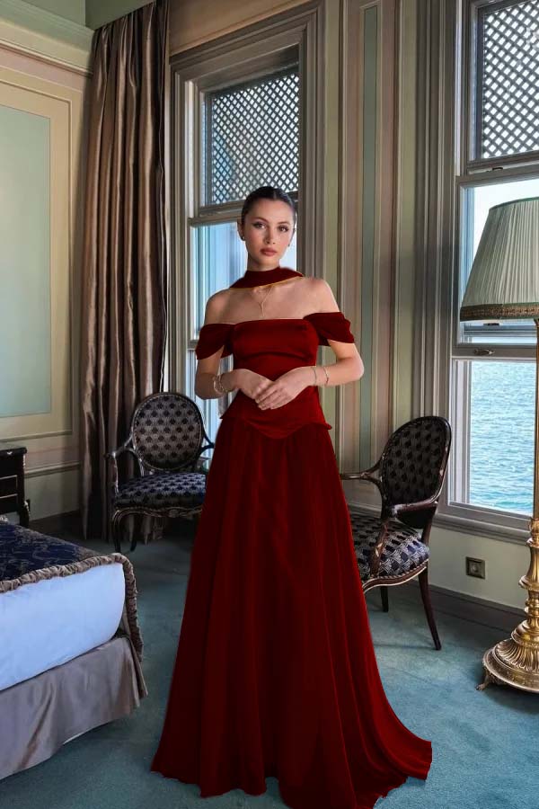 Stunning Off the Shoulder Long Prom Dress with Pleated