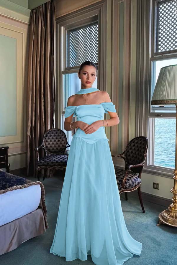 Stunning Off the Shoulder Long Prom Dress with Pleated
