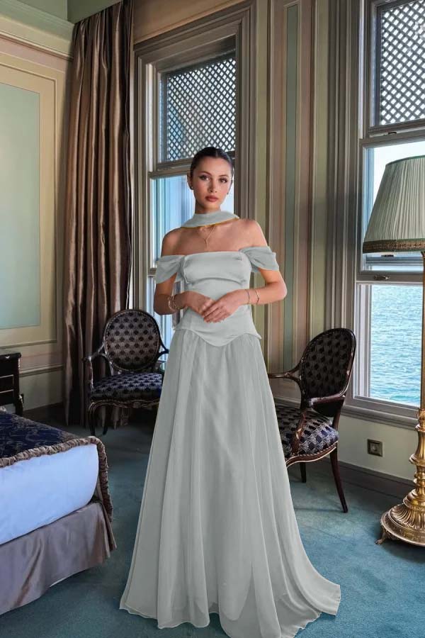 Stunning Off the Shoulder Long Prom Dress with Pleated