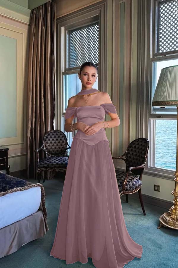 Stunning Off the Shoulder Long Prom Dress with Pleated