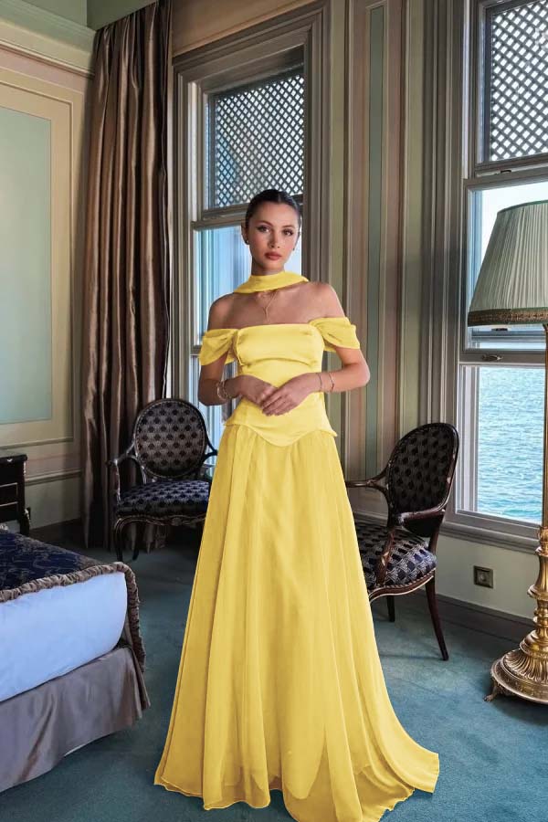 Stunning Off the Shoulder Long Prom Dress with Pleated