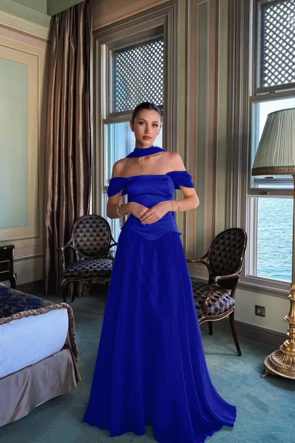 Stunning Off the Shoulder Long Prom Dress with Pleated