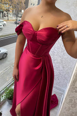 Stunning One-Shoulder Strapless Sweetheart Slit Evening Dress with Ruffle