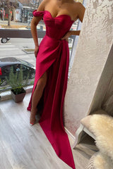 Stunning One-Shoulder Strapless Sweetheart Slit Evening Dress with Ruffle