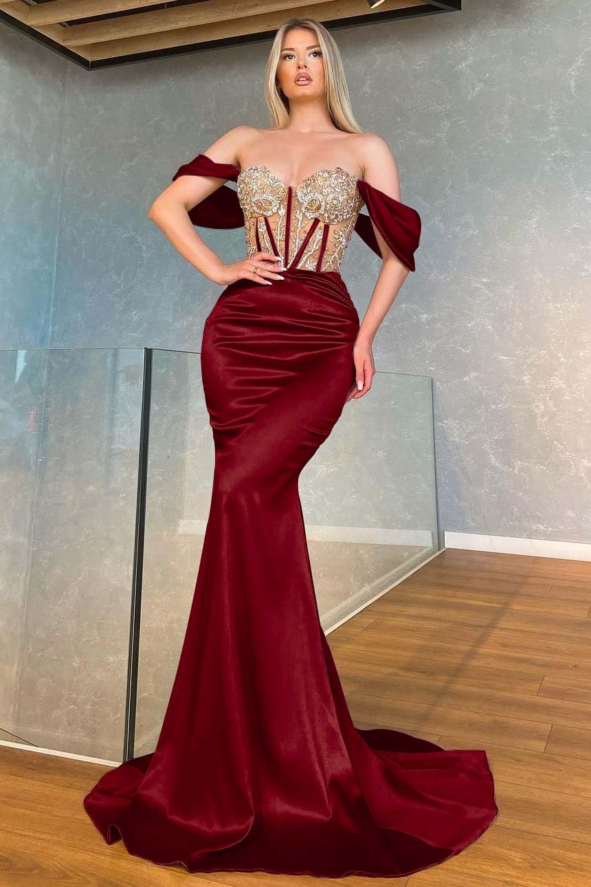 Stunning Pink Off the Shoulder Mermaid Long Prom Dress with Appliques