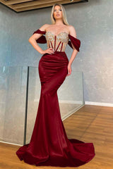 Stunning Pink Off the Shoulder Mermaid Long Prom Dress with Appliques