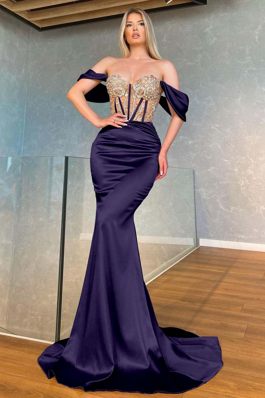 Stunning Pink Off the Shoulder Mermaid Long Prom Dress with Appliques