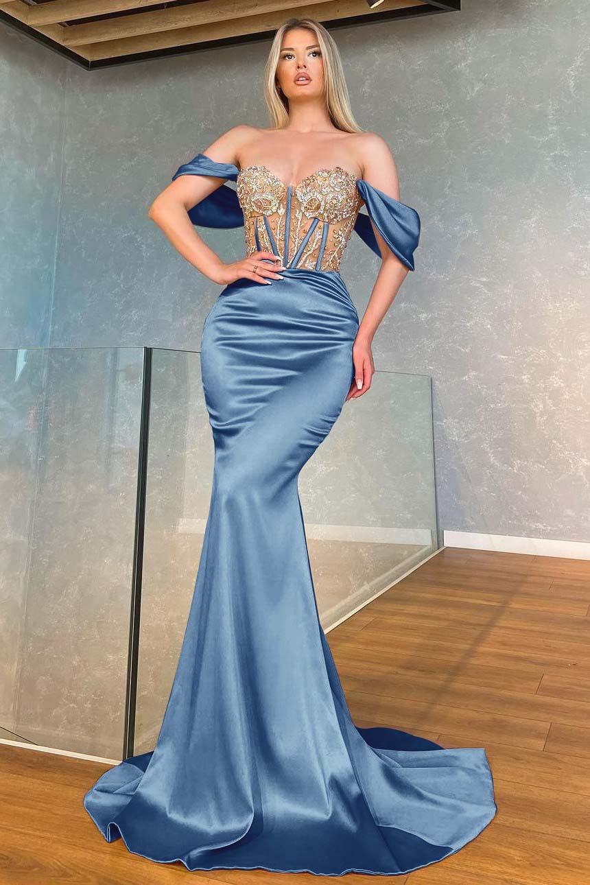 Stunning Pink Off the Shoulder Mermaid Long Prom Dress with Appliques
