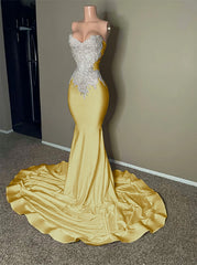Stunning Strapless Mermaid Long Prom Dress with Embroidery