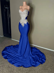 Stunning Strapless Mermaid Long Prom Dress with Embroidery
