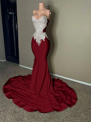 Stunning Strapless Mermaid Long Prom Dress with Embroidery