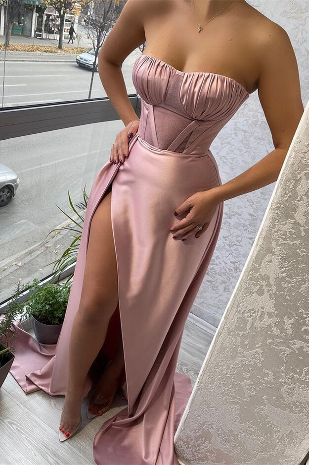 Stunning Pink Strapless Mermaid Prom Dress with Slit