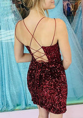 Stunning Sequined Sheath/Column V Neck Sleeveless Homecoming Dress - Babyonlines