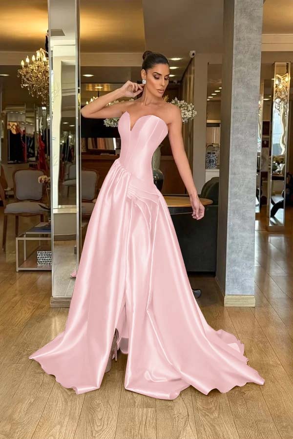 Stunning Strapless Long Split Prom Dress with Pleated