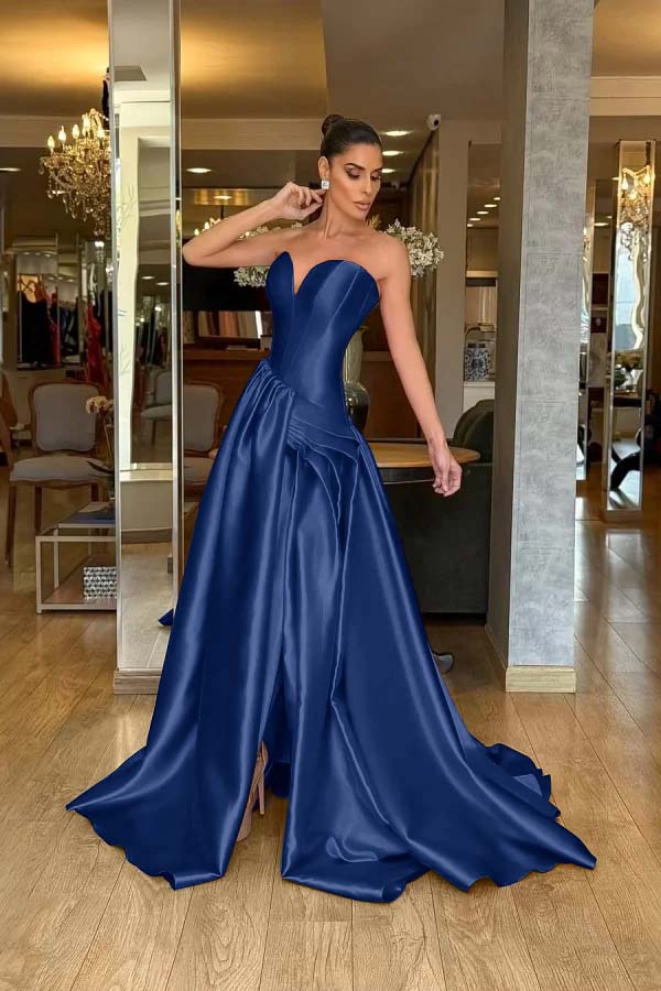 Stunning Strapless Long Split Prom Dress with Pleated