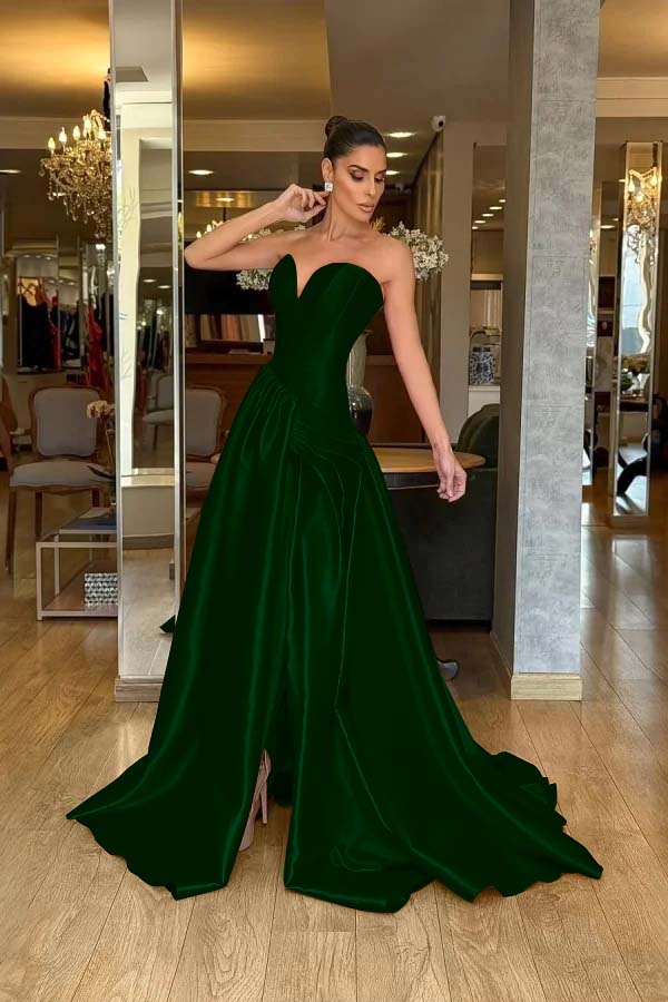 Stunning Strapless Long Split Prom Dress with Pleated