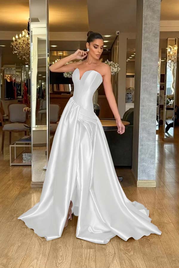 Stunning Strapless Long Split Prom Dress with Pleated