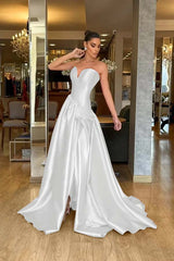 Stunning Strapless Long Split Prom Dress with Pleated