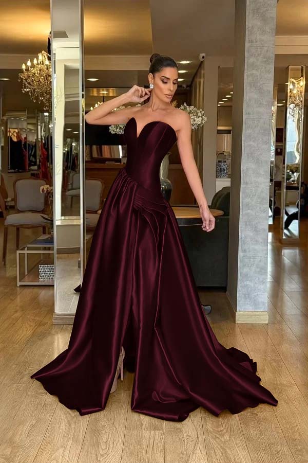 Stunning Strapless Long Split Prom Dress with Pleated
