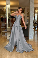 Stunning Strapless Long Split Prom Dress with Pleated