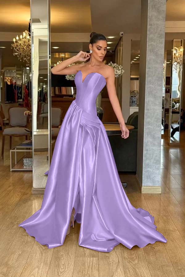 Stunning Strapless Long Split Prom Dress with Pleated