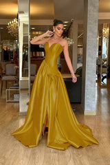 Stunning Strapless Long Split Prom Dress with Pleated