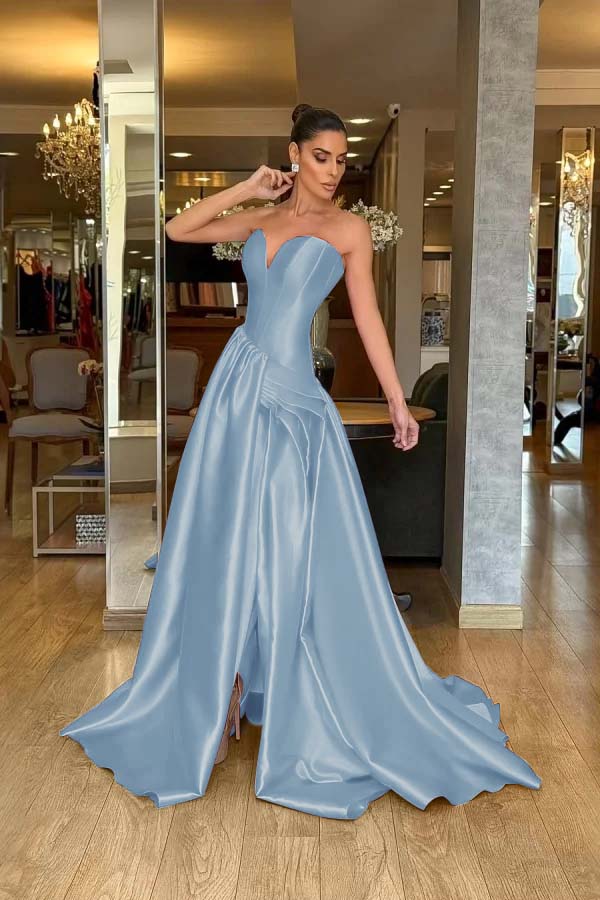 Stunning Strapless Long Split Prom Dress with Pleated