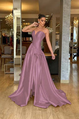 Stunning Strapless Long Split Prom Dress with Pleated