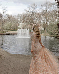 Stunning V-Neck Long Sleeve Mermaid Wedding Dress with Slit