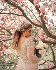 Stunning V-Neck Long Sleeve Mermaid Wedding Dress with Slit