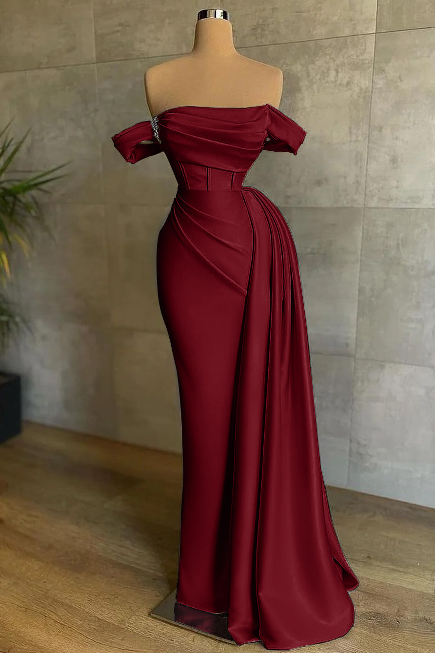 Stunning Off the Shoulder Strapless Mermaid Long Prom Dress with Pleats