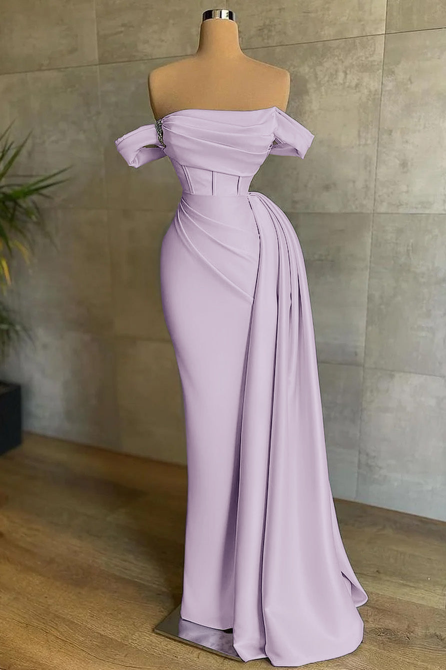 Stunning Off the Shoulder Strapless Mermaid Long Prom Dress with Pleats